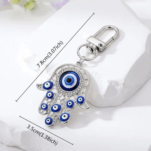 ‎Hamsa Hand Keychain - Blue - Picture 3 of 3